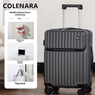 TH024 USB Charging Suitcase Front Opening Boarding Box Multifunctional Trolley Case 20"22"24"26"28 Inch Travel Luggage