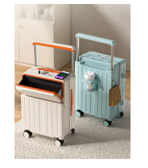 TH070 New 20 inch multifunctional front opening cup holder wide pull rod luggage compartment boarding case password travel suitcase