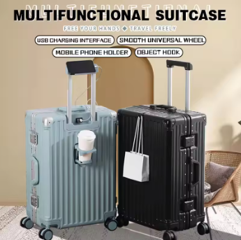 TH072 Aluminum alloy frame suitcase multi-functional trolley case cup holder suitcase password case mobile phone stand 20" 22" 24" 26"