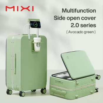 Pi1222 Mixi New Aluminum Frame Suitcase Carry On Rolling Luggage with USB Port Boarding Cabin Cup and Phone Holder 20 24 Inch
