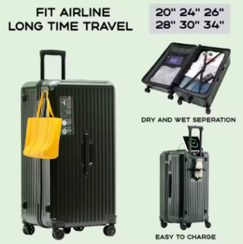 Pi1226 2024 New Large Capacity Cup Holder Luggage Suitcase USB Charging Women Girl Carry-On Boarding Luggage Travel 20/24/26/28 inch