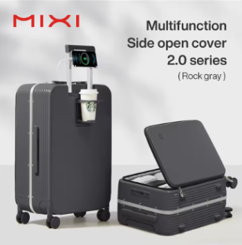 Pi1230 Mixi New Aluminum Frame Suitcase Carry On Rolling Luggage with USB Port Boarding Cabin Cup and Phone Holder 20 24 Inch
