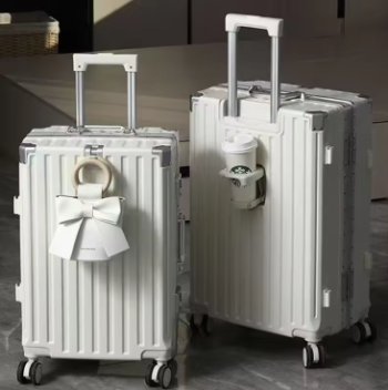 P1371 Hot New Luggage Aluminium Frame Suitcase 20-30 inch Password Lock Trolley Case Students Abroad Suitcase with Cup Holder Hooks