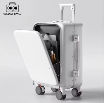 Pi1248 SUSHIMU Front Laptop Pocket Suitcase Wide Handle Travel Suitcase 20''Carry-On Luggage Women PC Aluminum Frame Trolley Case 24''