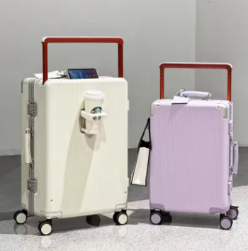 Pi1258 Suitcase Wide Handle Travel Suitcase Men 20 24 Carry-On Luggage Women PC Aluminum Frame Trolley Case