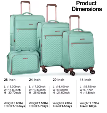 P1421 Travelhouse 4 Piece Luggage Set Softside Expandable Lightweight Suitcase with Double Spinner Wheels
