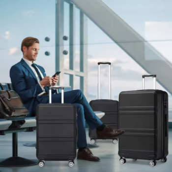 P1418 Kono 6-Pc Travel System - 20/24/28" ABS Suitcases with Toiletry Bag & Duffel, Lightweight TSA Lock