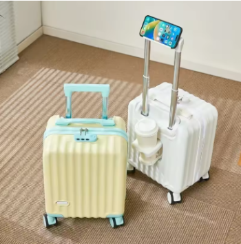 TH006 Fashion14-Inch Unisex PC Trolley Travel Suitcases ABS Mini Boarding Carry-On Cases Small Hand With Cup Holder Phone Holder
