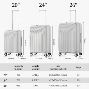 TH019 Aji Luggage Travel Suitcase New Design Side Opening Lid With 40MM Expanding Capacity Travel Suitcase 20 24 26 Inch Trolley Bag