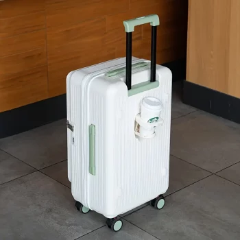 G0876 New expandable sports suitcase with white and green embellishment, large capacity carry-on travel bag for men and women