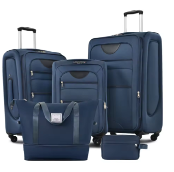 P1477 Softside Luggage Expandable 5 Piece Set Suitcase with Duffel Bag Upright Spinner Softshell Lightweight Luggage Travel Set