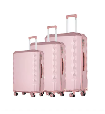 L516 Trio of ABS Suitcases - Black, Silver and Rose Gold 20""24""28"" Lightweight & Durable, Flexible & Tough Exterior ABS Luggage