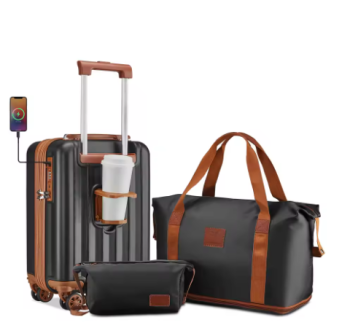 Pi1209 imiomo Luggage 18 inchExpandable Carry on Suitcase, Hardside with USB Port Cup Holder, Travel Spinner with Wheels TSA Lock
