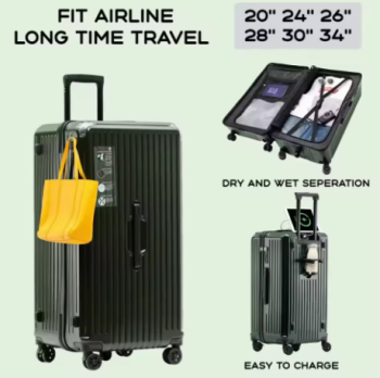 L535 2024 New Large Capacity Cup Holder Luggage Suitcase USB Charging Women Girl Carry-On Boarding Luggage Travel 20/24/26/28 inch