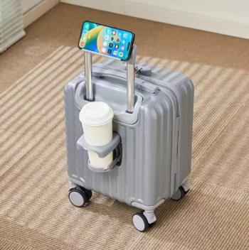 Pi1389 Fashion14-Inch Unisex PC Trolley Travel Suitcases ABS Mini Boarding Carry-On Cases Small Hand With Cup Holder Phone Holder