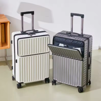 Pi1391 Stylish 20 24 In Compact Unisex Business Suitcase Lightweight with Front Open Spinner Wheel Men's Carry-On Luggage