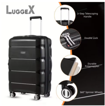 Pi1273 LUGGEX Checked Luggage with Spinner Wheels, PP Lightweight Suitcase for Travel (Purple, 28 Inch)