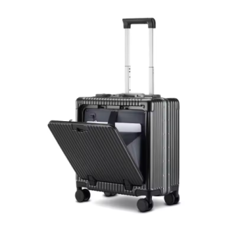 L481 COLENARA ABS+PC Luggage Front Opening Laptop Boarding Case Aluminum Frame Trolley Case USB Charging 18 Inch Carry-on Suitcase