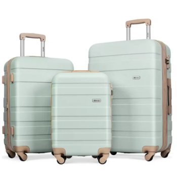 L396 Piece Expandable ABS Hardshell Luggage Sets Spinner Wheel Suitcase TSA Lock Suit Case, Grey Green, 20/24/28 Inch