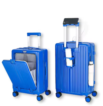 L360 Front Opening Suitcase with USB charging Plug Travel Rolling Luggage Aluminum Alloy Trolley Fashion PC Case with Spinner Wheel