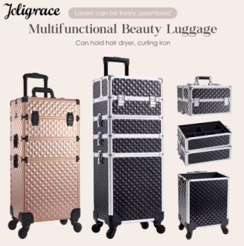 Makeup Trolley Case Detachable 4 in 1 Alloy Train Briefcase for Nail Manicure on Wheels Lock Salon Large Capacity Storage Case