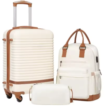 Suitcase Set 3 Piece Luggage Set Carry On Travel Luggage Lock Spinner Wheels Hardshell Lightweight Luggage Set White
