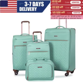 Travelhouse 4 Piece Luggage Set Softside Expandable Lightweight Suitcase with Double Spinner Wheels