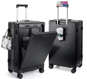Pi1289 Front Pocket Carry On Luggage,PC Hardside Spinner Wheel Suitcase with TSA Lock, Cup Holder,Phone Holder&USB Charging Port,