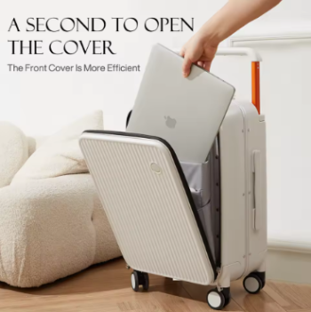 Pi1291 Mixi Front Laptop Pocket Suitcase Wide Handle Travel Suitcase Men 20''Carry-On Luggage Women PC Aluminum Frame Trolley Case 24''