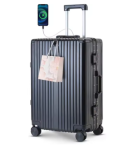 P1427 carry on luggage Durable Suitcase with Cup Phone Holder USB Port Aluminium Frame Carry on Luggage with 8 Double