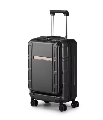 Pi1295 Airline Approved, ABS+PC 20 Inch Luggage with Front Compartment, Double Spinner Wheels, TSA Lock，Black Color