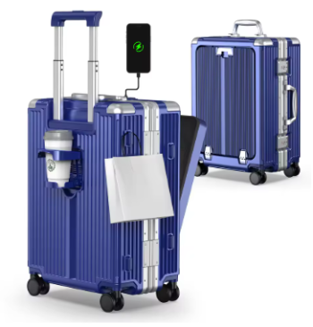 Pi1297 Airline Approved 22 inch Carry On Luggage,Aluminum Framed Carry On Suitcase with Front Open Laptop Compartment/Pocket