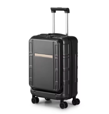 L445 Airline Approved, ABS+PC 20 Inch Luggage with Front Compartment, Double Spinner Wheels, TSA Lock，Black Color