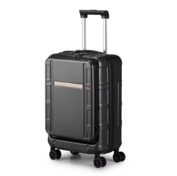 P1430 22 X 14 X 9 Airline Approved, ABS+PC 20 Inch Luggage with Front Compartment, Double Spinner Wheels, TSA Lock，Black Color