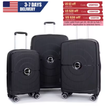 L464 Travelhouse Expandable Hardshell Suitcase Double Spinner Wheels PP Luggage Sets Suitcase with TSA Lock,3-Piece Set (20/24/28）