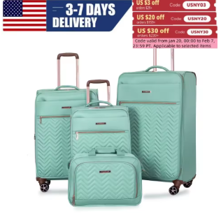 L462 Travelhouse 4 Piece Luggage Set Softside Expandable Lightweight Suitcase with Double Spinner Wheels