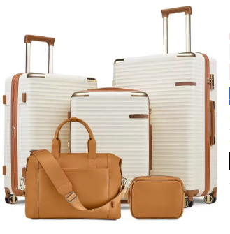 P1431 Expandable Luggage Sets 5 Piece with TSA Lock, Lightweight Hard Shell Travel Suitcase Set with Spinner Wheels, White