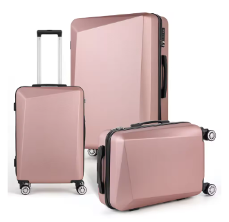 P1458 3-PC Champagne ABS Luggage Set w/Ergo Handle & Smooth-Zipper, 360° Spinner Wheels Trolley Cases - Lightweight Travel Suitcases