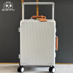 L492 sushimu Suitcase Wide Handle Travel Suitcase Men 20 24 Carry-On Luggage Women PC Aluminum Frame Trolley Case