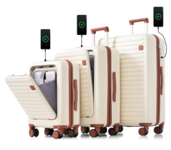 TH047 Luggage Set, Carry-on Suitcases With Cup Holder Spinner Wheels USB Port ABS Hard Shell Front Opening Airline Luggage