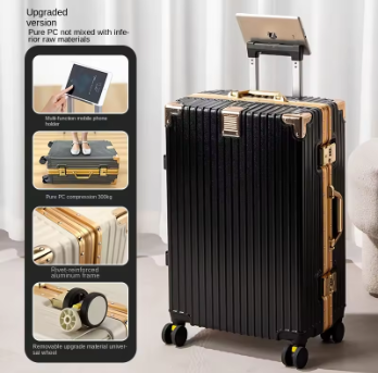 P1504 KO-KU Aluminium Frame Luggage 28'' Large Size Suitcase Removable Universal Wheel Student Mobile Phone Holder Trolley Case