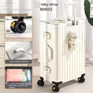 L546 Multifunction Suitcase Brake Wheel Luggage with USB Charging Aluminum Frame Suitcase Trip Cabin Male and Female Carrier 28-inch
