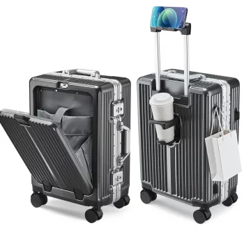 Kkk123831 Aluminum Frame Suitcase Front Opening Travel Rolling Luggage Alloy Trolley PC Case