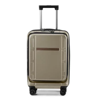 K537 Luggage with Front Compartment, Double Spinner Wheels, TSA Lock，Khaki Color