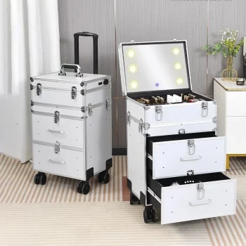 K655 Professional Manicure Large Rolling Luggage Storage Box Makeup Artist Trolley