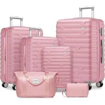 Pi1211 Luggage Sets 6 Piece with Duffel Bags Hardside Expandable Suitcases with Spinner Wheels TSA Lock Pink