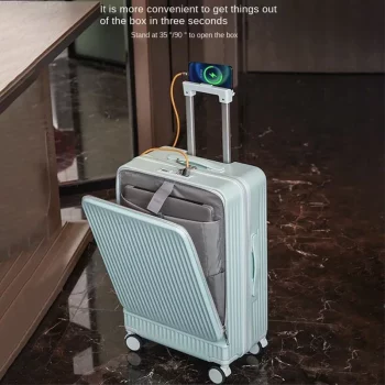 K596 New Suitcase Front Opening Luggage USB Laptop Bag Carry-on Travel Bags Rolling Cabin Suitcases