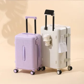 K595 Large Capacity Luggage 20/24/26 inch Boardable with Cup Holder Password Travel Zip Suitcase on Wheels Light Trolley Case