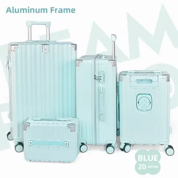 G00998Blue 20" Aluminum Frame 4-Piece Luggage Set