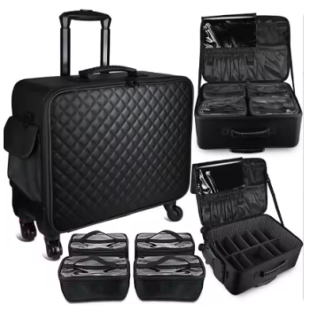 L751 Professional Rolling Makeup Artist Bag 4 Small Bag Wheeled Makeup Case Adjustable Dividers Portable Travel Cosmetic Suitcase